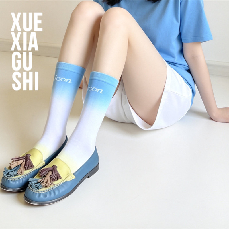 【扎染渐变色女潮袜】