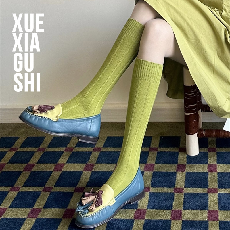 【反织芥末绿小腿袜】