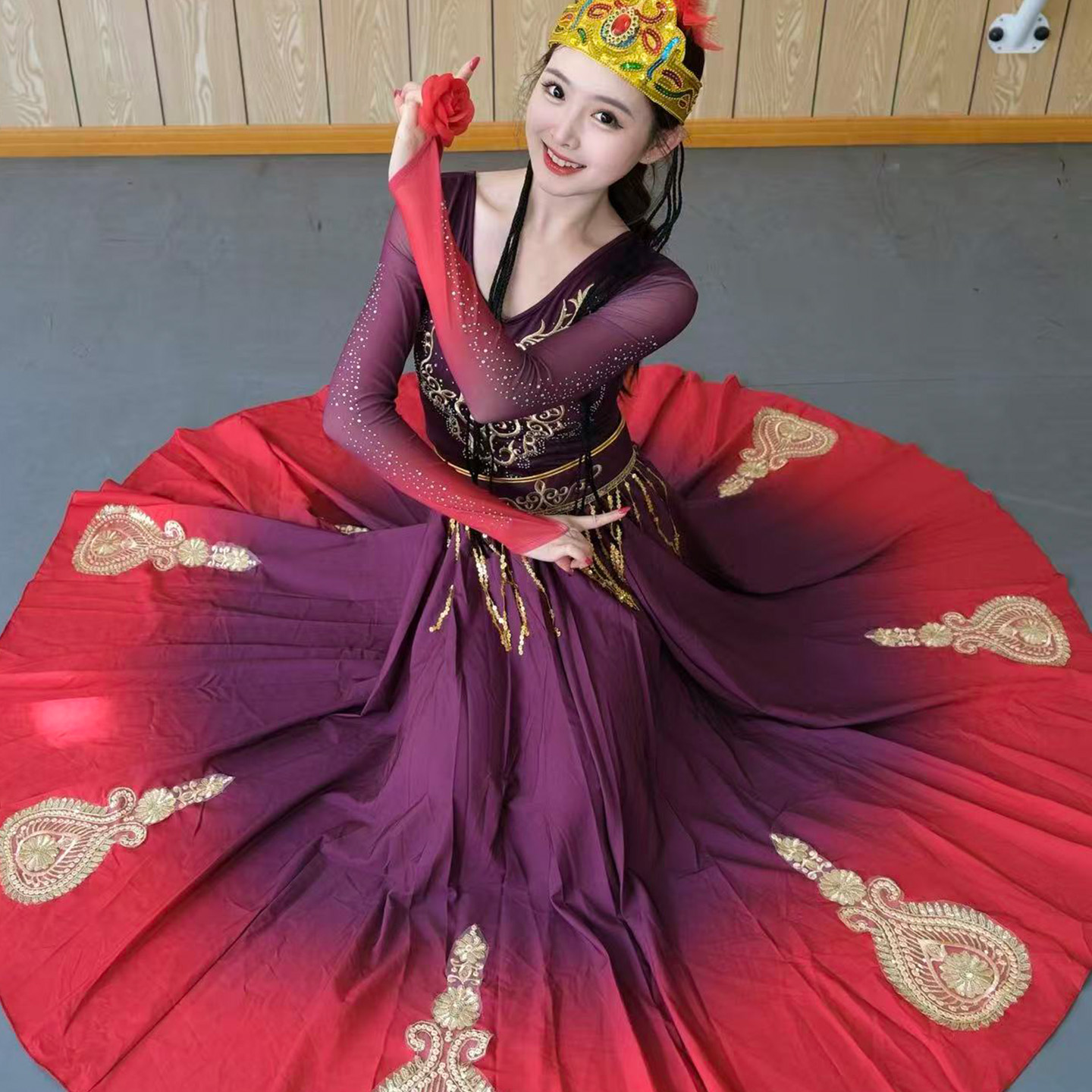 新疆舞蹈演出服装艺考成人大摆裙