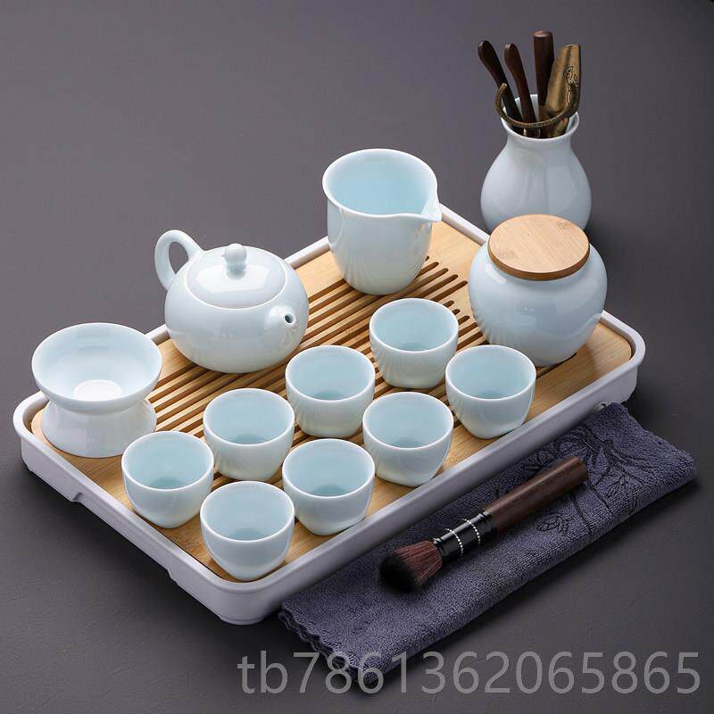 正品青瓷功夫茶茶具家用小瓷套茶茶壶盖碗茶杯全套盘陶简易茶壶杯