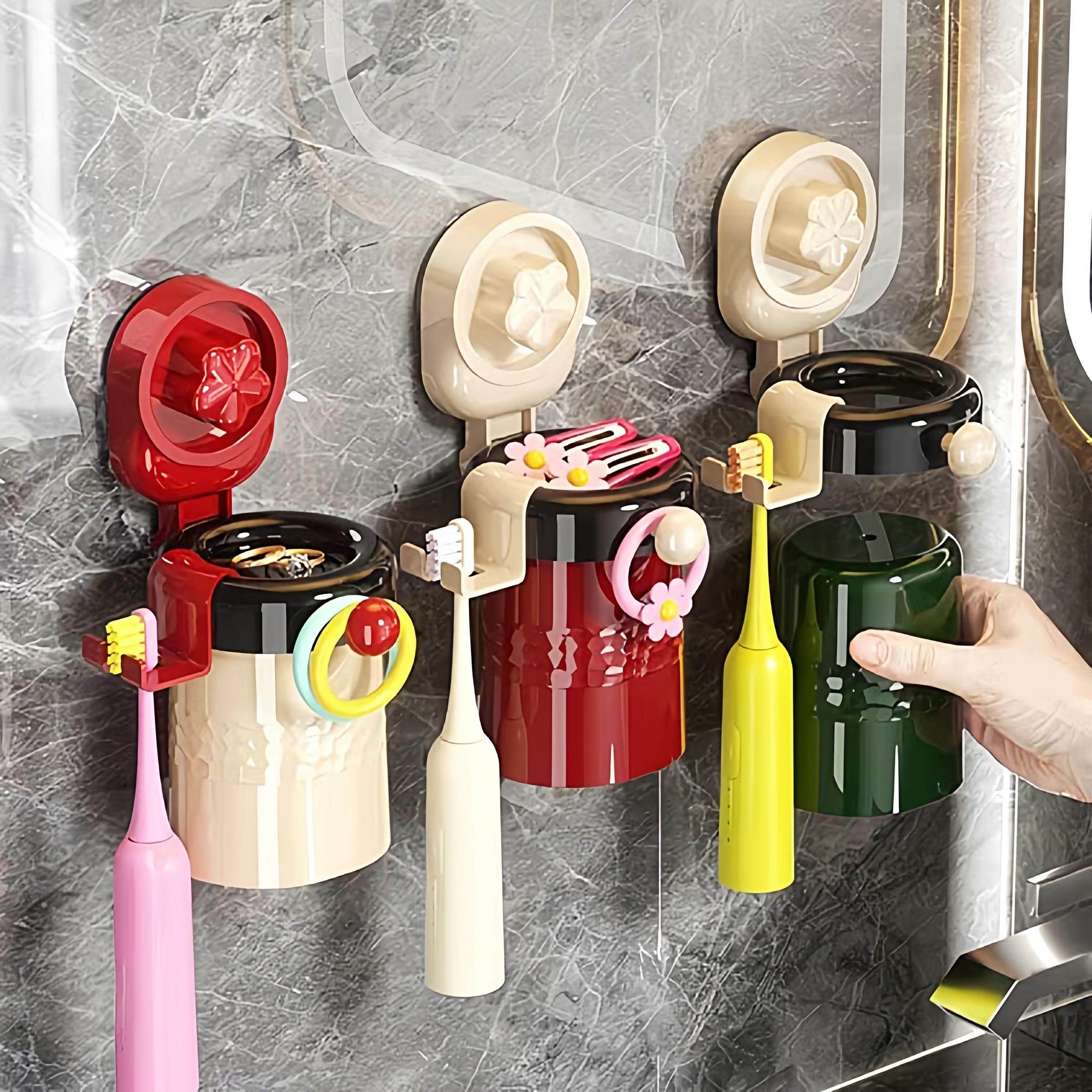 吸盘牙刷置物架磁吸漱口杯刷牙杯子卫生间壁挂式免打孔洗漱杯套装