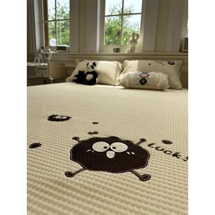 ins黑色刺绣小煤球华夫格床笠款夏凉席三件套空调席1.5m1.8冰凉感