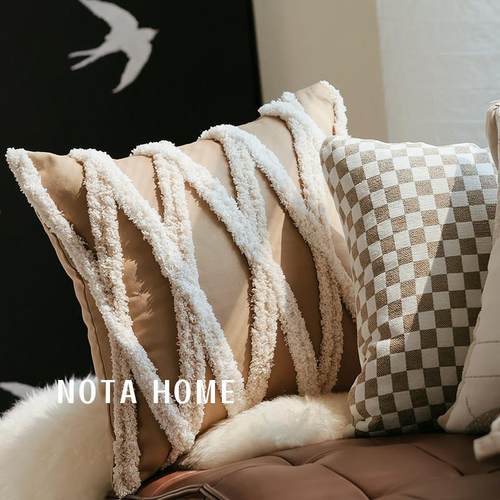 簇绒抱枕轻奢高级感枕套北欧风靠枕客厅沙发靠枕车载中古方形抱枕