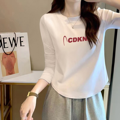 不规则短款纯棉长袖打底衫t恤女