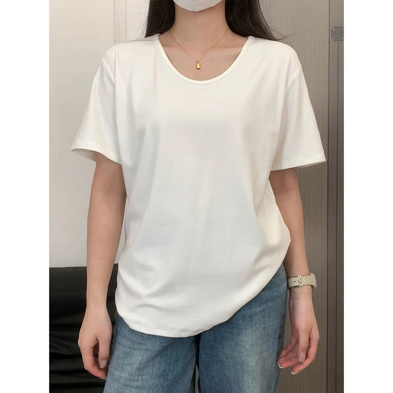 v领短袖t恤女2026夏季新款正肩宽松大领口显瘦低领白色上衣潮