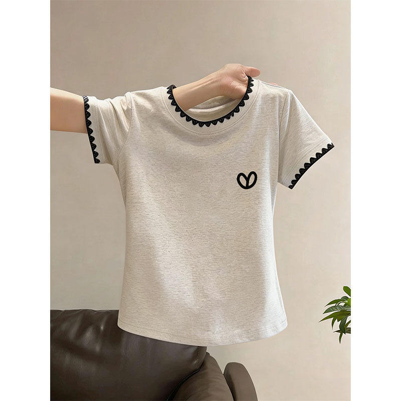 2026新款正肩纯棉短袖t恤女撞色拼接时尚内搭洋气显瘦短款上衣夏