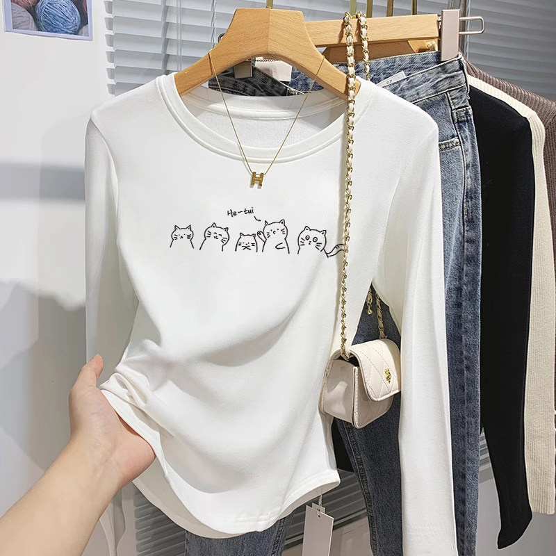 韩系圆领白色正肩长袖T恤女2026早秋新款外穿打底衫修身显瘦上衣