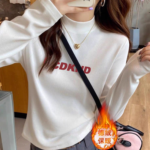 德绒半高领打底衫女短款时尚上衣