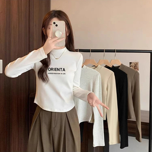 半高领打底衫女2026秋冬季新款白色长袖t恤磨毛加厚短款内搭上衣