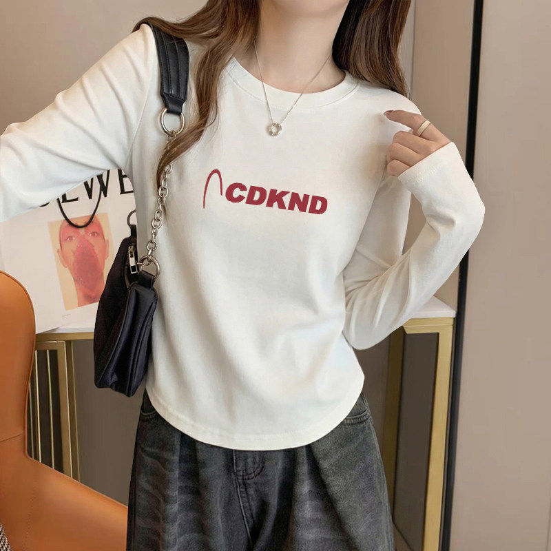 白色弧形下摆长袖T恤女春秋新款洋气设计感小众显瘦纯棉打底衫,女装/女士精品,T恤,淘宝优惠券,粉丝福利购,淘宝优惠卷