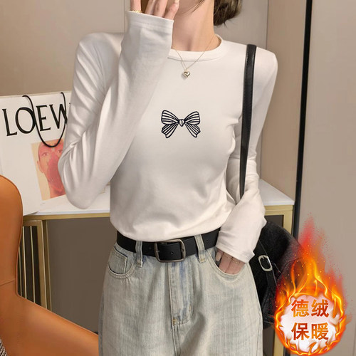 德绒圆领正肩长袖T恤女打底衫