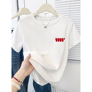 白色短袖t恤女夏季2026新款纯棉小个子高腰设计感小众短款上衣