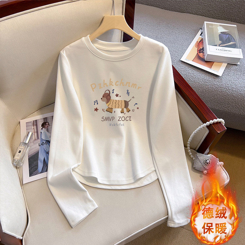 长袖正肩t恤女秋冬季新款设计感别致小个子德绒保暖内搭短款上衣