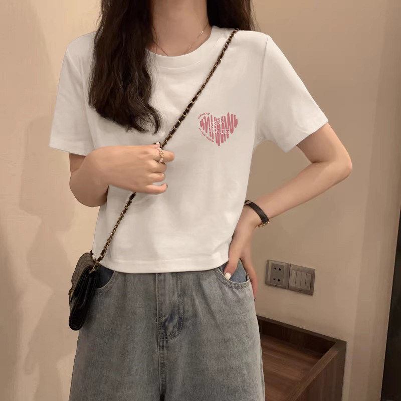 美式纯棉短袖t恤女2026夏季新款正肩修身短款洋气小上衣白色体恤