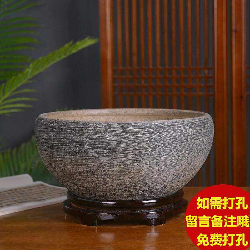 陶瓷花盆碗莲铜钱草水培睡莲盆池塘缸大号养鱼青鳉鱼缸粗陶盆