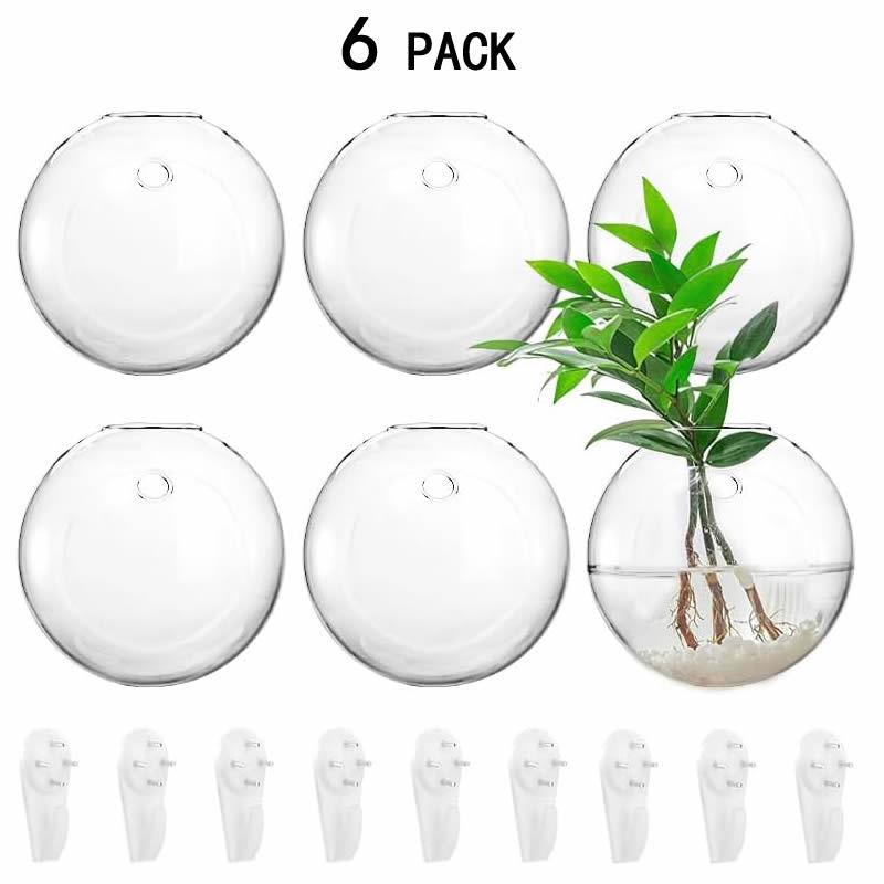 6个装透明圆形壁挂水培植物花瓶 创意悬挂式墙壁玻璃花瓶家居装饰