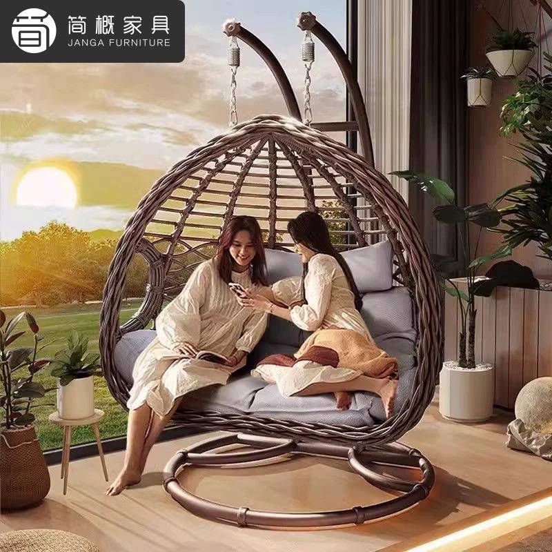户外阳台秋千吊椅别墅花园摇篮阳台懒人藤椅秋千家具网红鸟巢吊篮