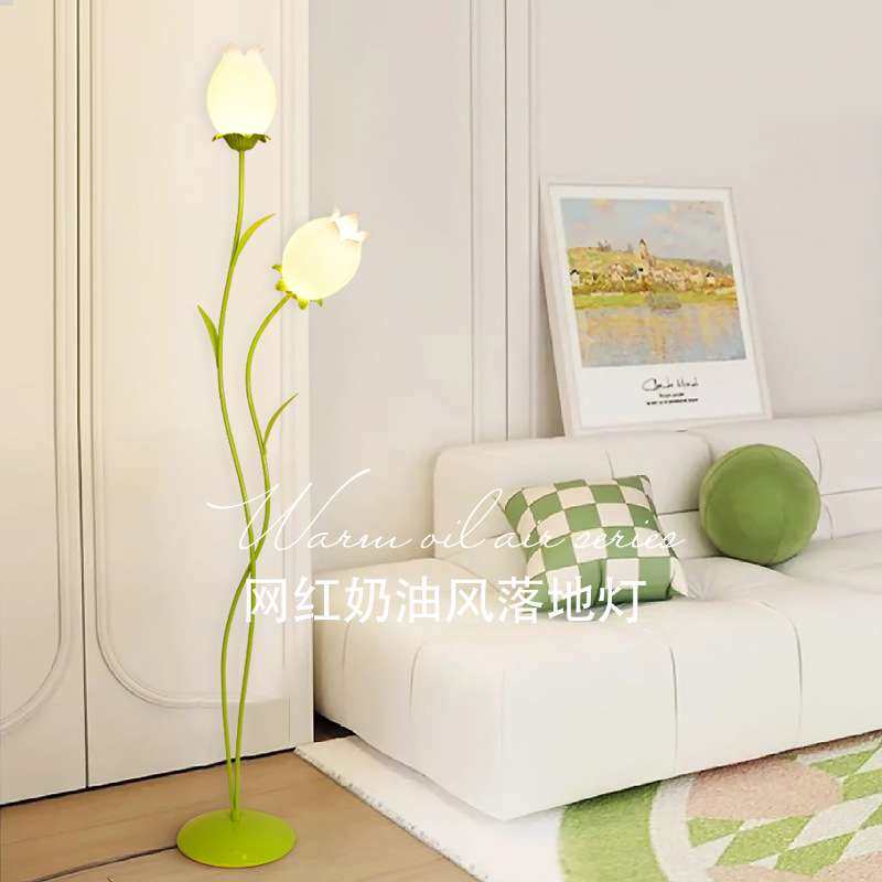 法式奶油风客厅沙发旁落地灯现代简约花朵书房房间卧室床头立式灯