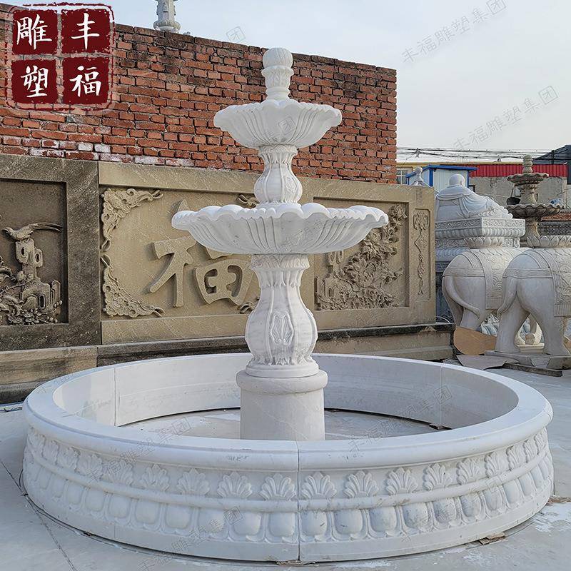 供应汉白玉流水喷泉 别墅酒店装饰大理石喷泉雕塑 户外跌水钵摆件