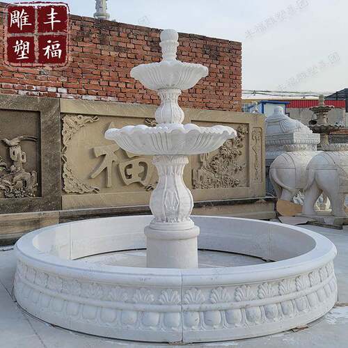 供应汉白玉流水喷泉 别墅酒店装饰大理石喷泉雕塑 户外跌水钵摆件