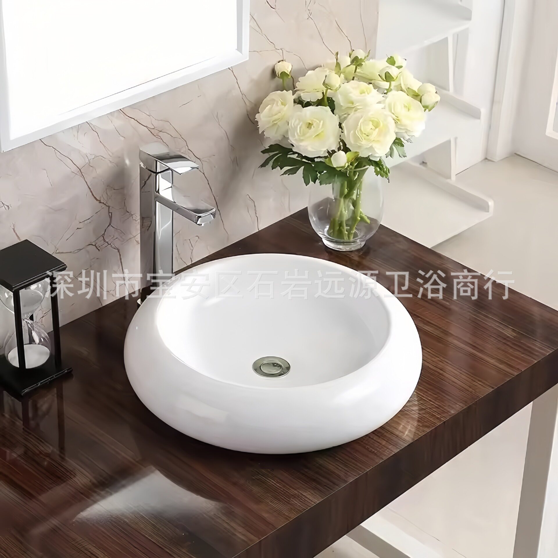 圆形陶瓷盆无龙头孔东北亚白瓷洗手盆南美台上盆中亚台盆厂家阿曼