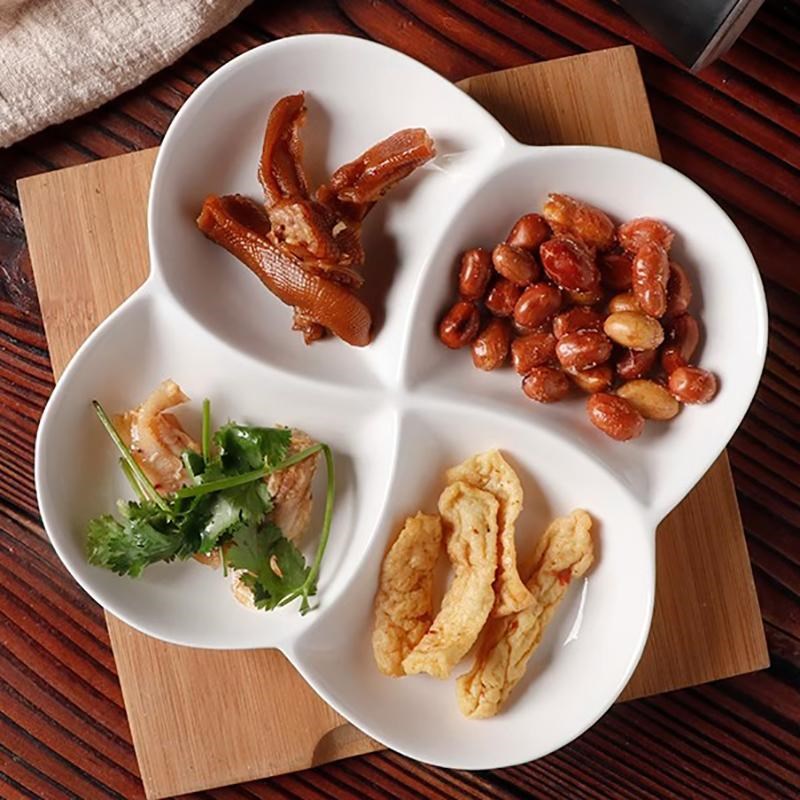 陶瓷四格拼盘家用纯白点心盘港式小吃盘聚会N多格盘新款分餐盘果