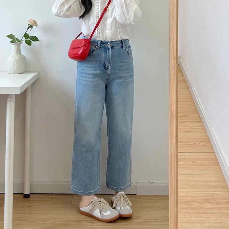 胖mm大码女装直筒牛仔裤女秋冬加绒G加厚弹力裤子小个子九分烟管