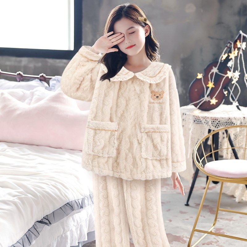 女童睡衣秋冬款珊瑚绒2025新款加绒法兰绒简约家居服冬Z季日常小,童装/婴儿装/亲子装,家居服套装,淘宝优惠券,粉丝福利购,淘宝优惠卷