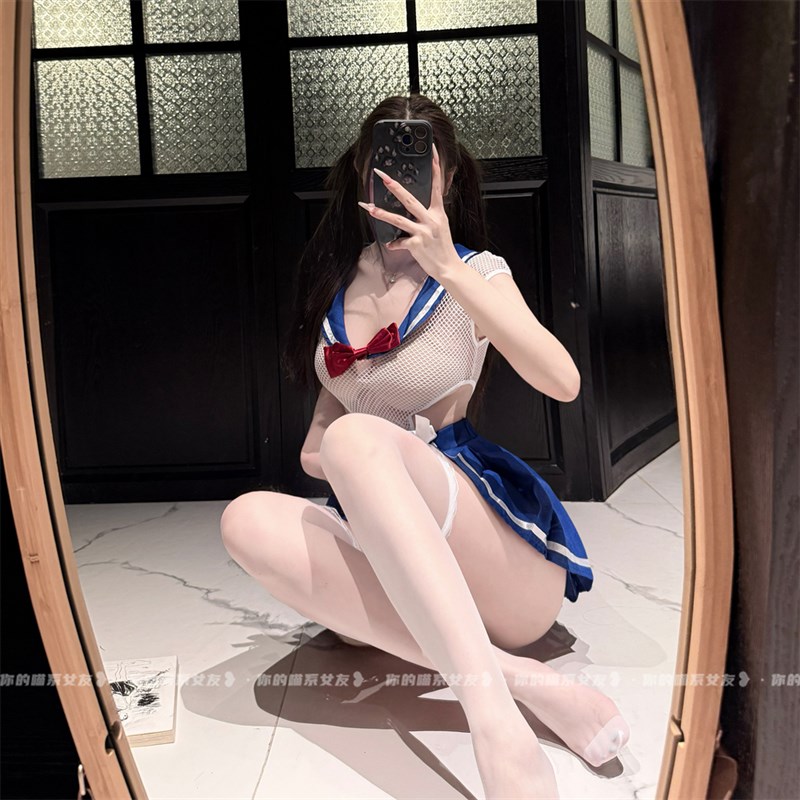 喵:课间游戏g*学院风JK短裙水手服套装性感蝴蝶结镂空连体衣制服