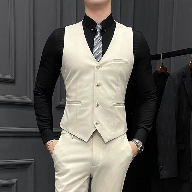 新款英伦复古男装马甲时尚商务修身休闲礼服纯P色西装绅士马夹套