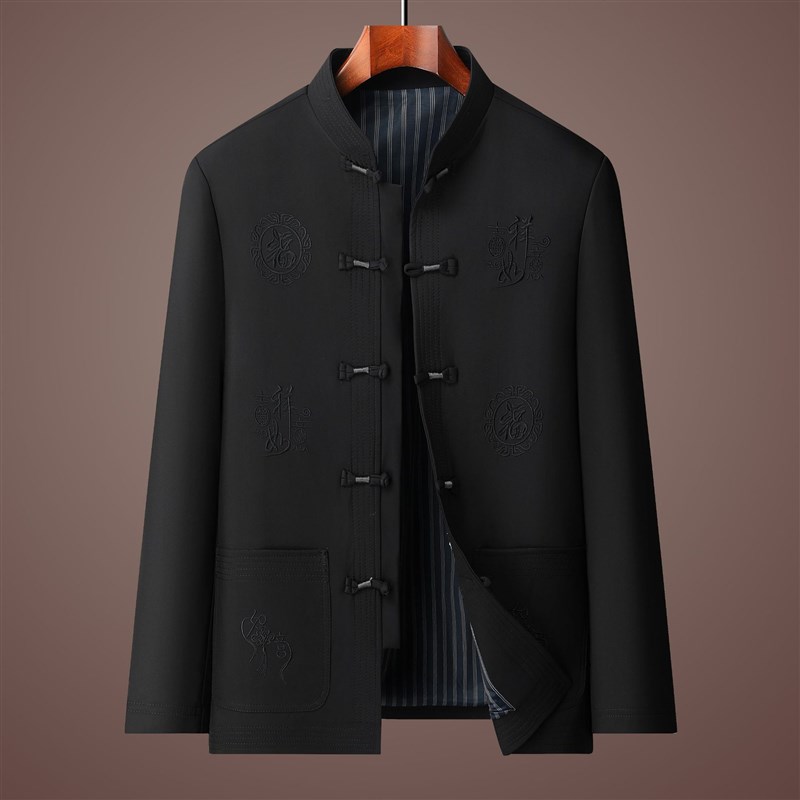 唐装男刺绣中老年长袖爸爸套装D夹克衫中国风男装中式居士服