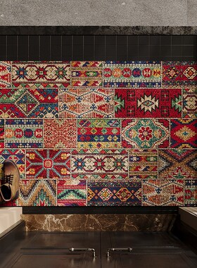 民族风入户门地垫丝圈PVCv防滑蹭脚垫大门口进门家用地毯复古美式