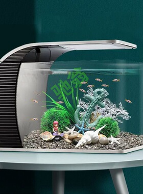 yut高清玻璃小型客厅鱼缸桌面家庭家用室内懒人办公热弯方形热带