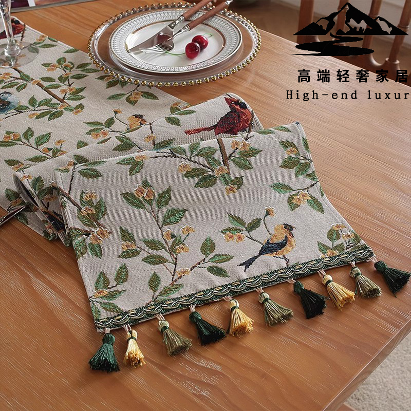 日本复古绿色桌旗桌布茶几电视柜长条餐桌轻奢高级感盖巾床旗桌垫