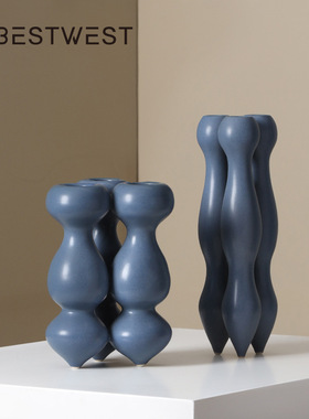 Best west 密蓝色不规则法式陶瓷花瓶摆件 轻奢家居高档艺术花器