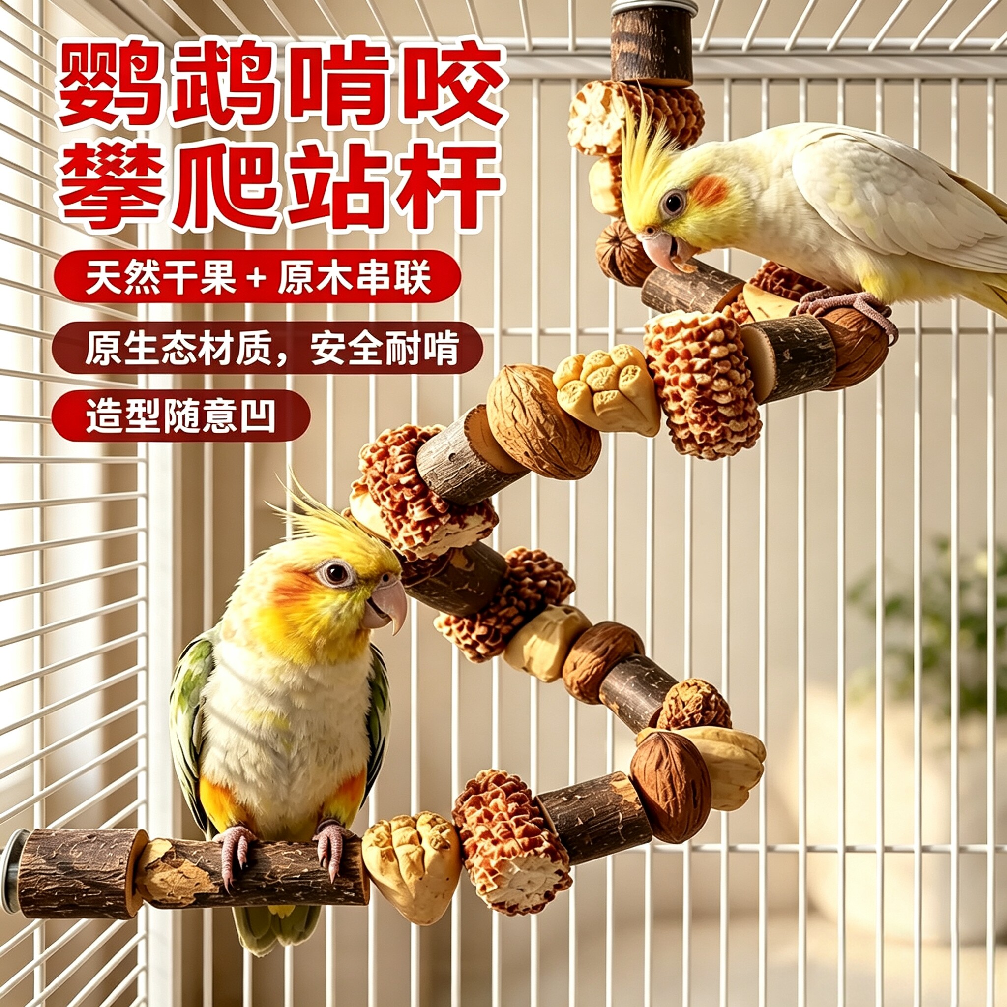 干果站杆鸟笼装饰!鹦鹉攀爬玩具
