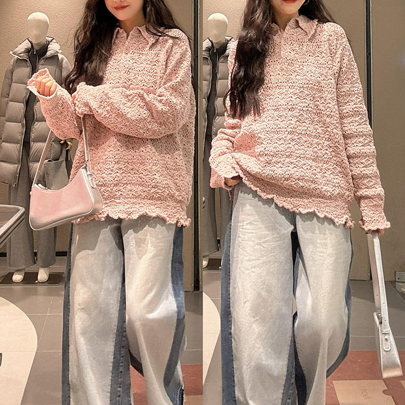 2026春女装翻领镂空显瘦针织衫