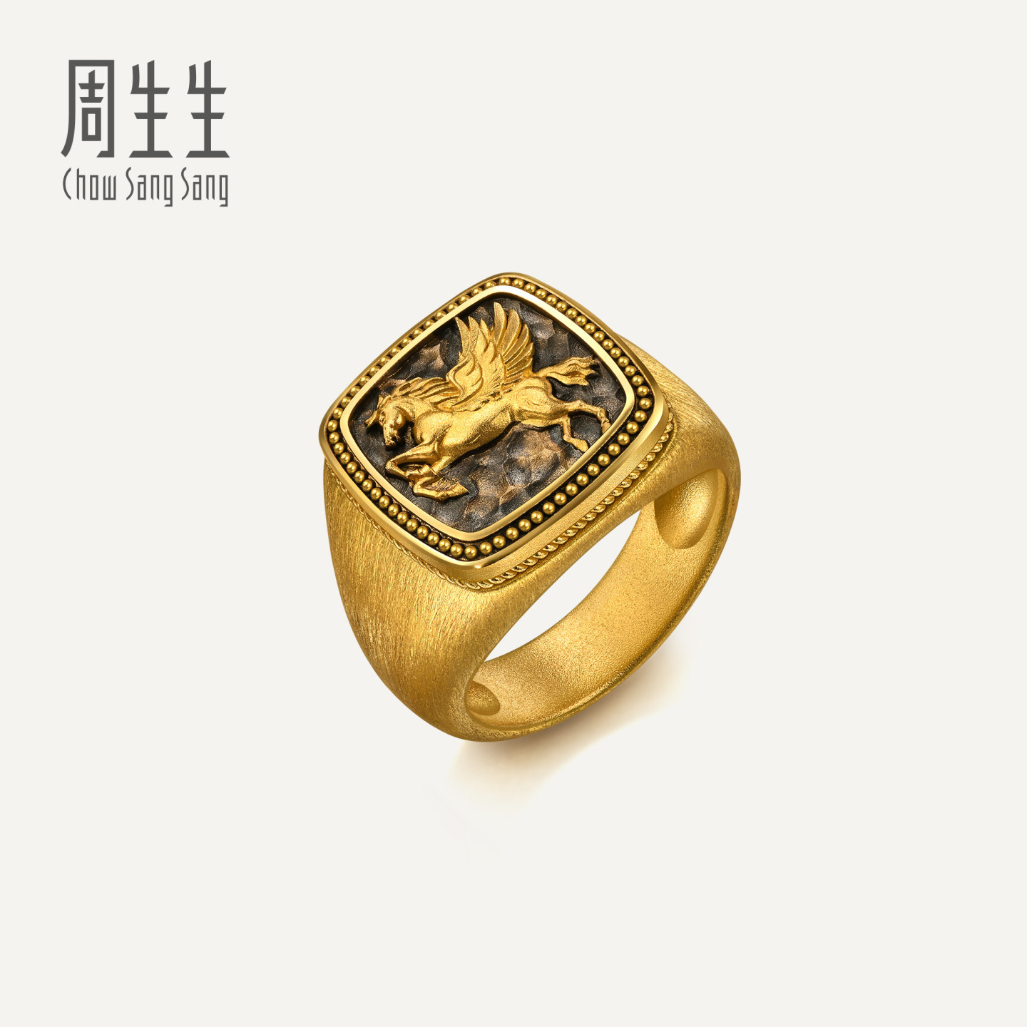 周生生华宇黄金足金NOIR酷黑系列天马行空戒指男士珠宝96136R