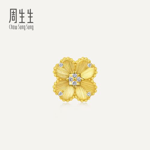 周生生华宇金韵罗曼系列足金镶嵌钻石四叶草黄金转运珠94740C