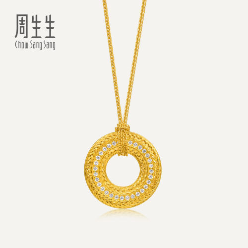 周生生华宇古法黄金东方古祖足金镶嵌钻石腰缠万贯项链95752N