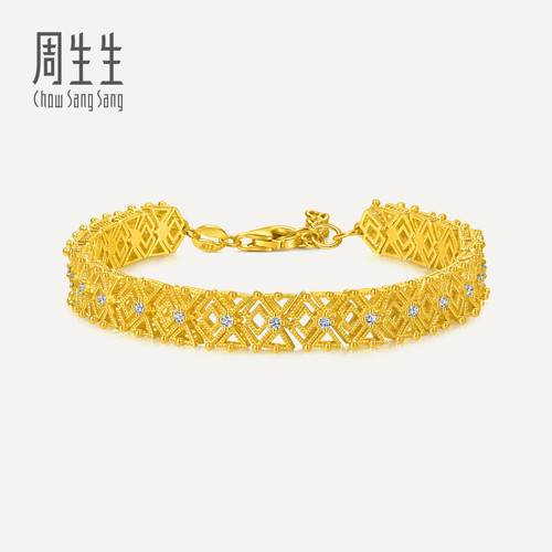 周生生华宇黄金文化祝福足金镶嵌钻石方胜纹手链95901B定价