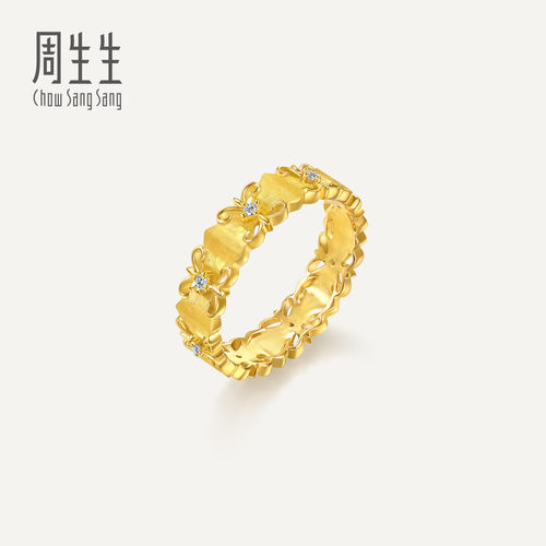 周生生华宇黄金金韵罗曼系列足金镶嵌钻石繁花戒指95102R定价
