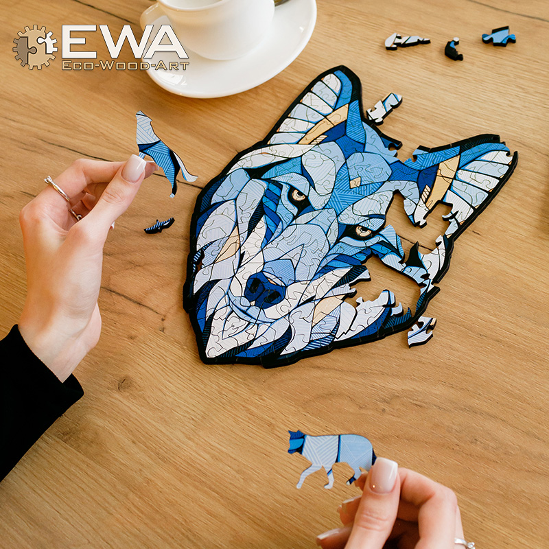 EWA白俄罗斯冰原狼木制异形拼图不规则动物拼板成人解压益智玩具