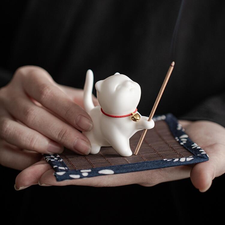 可爱小猫咪香插香炉线香底座香座茶具茶道沉香香薰炉家用室内笔架