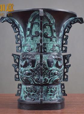 彷古青铜器何尊摆件中式铜工艺礼品摆饰家居装饰品领导办公桌覆古