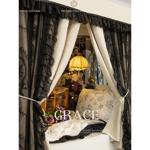 细嗅蔷薇中古风宿舍遮光床帘上铺u型轨道大学生寝室下铺遮挡窗帘