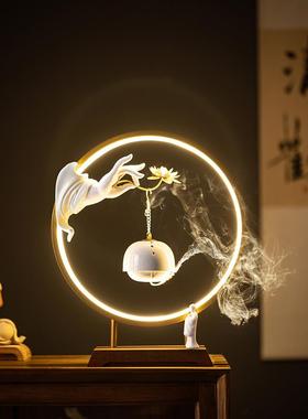 禅意佛手莲花挂式吊炉灯圈摆件家用室内玄关电视柜倒流香香薰香炉