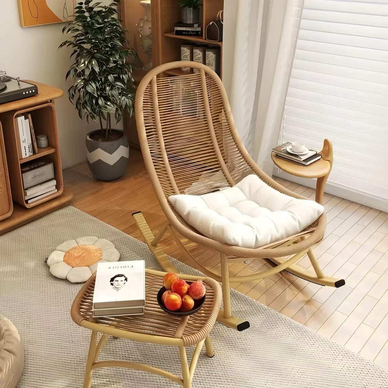 藤椅摇椅网红懒人沙发躺椅阳台休闲 夏天庭院可躺可睡藤编摇摇椅