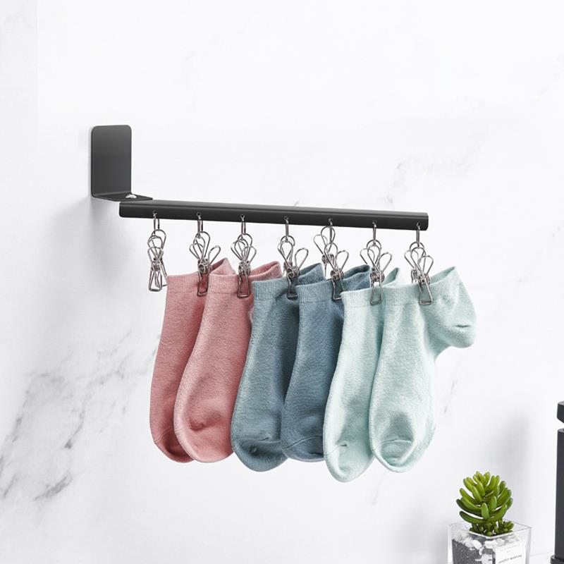 可折叠晾衣架多夹子晒袜架防风内衣挂架可旋转家用壁挂式收纳架子