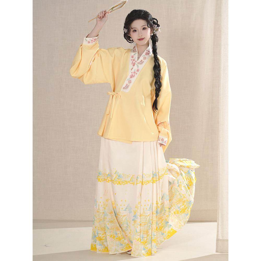 原创汉服女明制马面裙套装交领琵琶袖黄色粉色日常小个【张与安】,女装/女士精品,汉服套装,淘宝优惠券,粉丝福利购,淘宝优惠卷